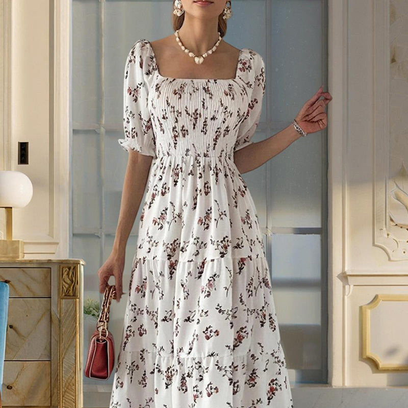 Boho Floral Smocked Summer Dress – Square Neck & Ruffled Sleeves