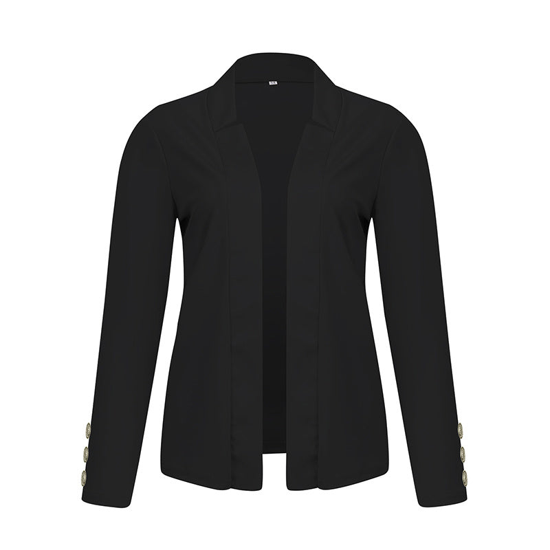 Women's Solid Color Long Sleeve Blazer – Button Cuff Sport Coat for Work & Casual Wear