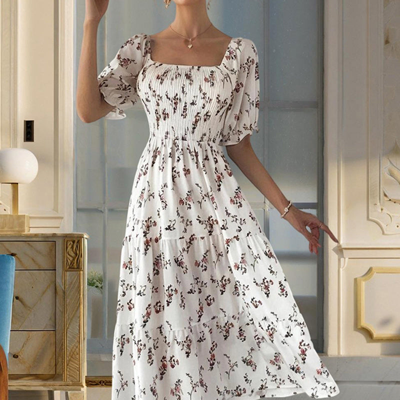 Boho Floral Smocked Summer Dress – Square Neck & Ruffled Sleeves