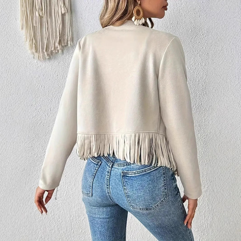 Western Fringe Crop Jacket - Open Front Cardigan