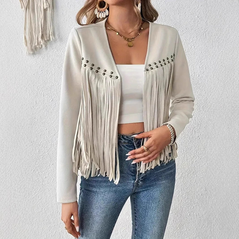 Western Fringe Crop Jacket - Open Front Cardigan