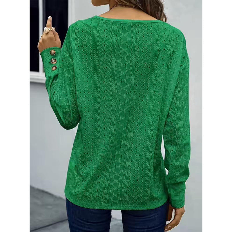 Boho Chic Long Sleeve Eyelet V-Neck Top