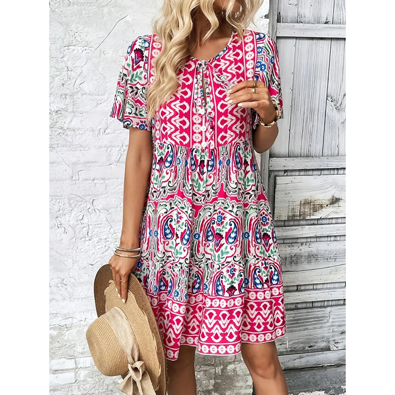 Boho Sunshine Beach Dress- Flowy Floral Summer Dress