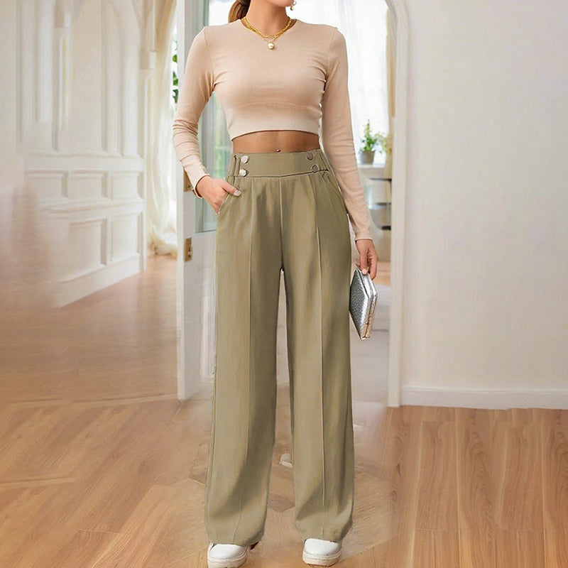 High Waist Wide Leg Trousers – Business Casual Pant with Pockets