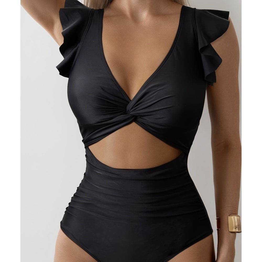 Luna Hollow One-Piece Swimsuit – Lace-Up High Waist Bikini
