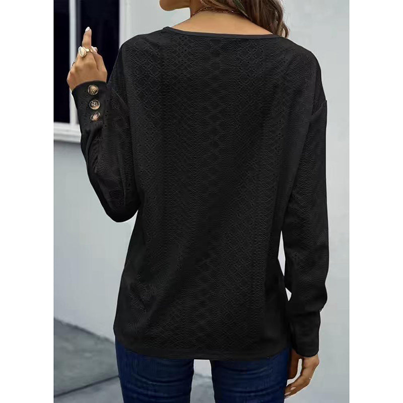 Boho Chic Long Sleeve Eyelet V-Neck Top