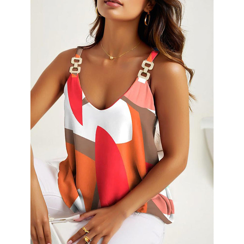 Summer Breeze V-Neck Cami – Striped Chain Strap Top
