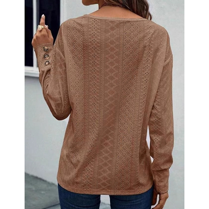 Boho Chic Long Sleeve Eyelet V-Neck Top