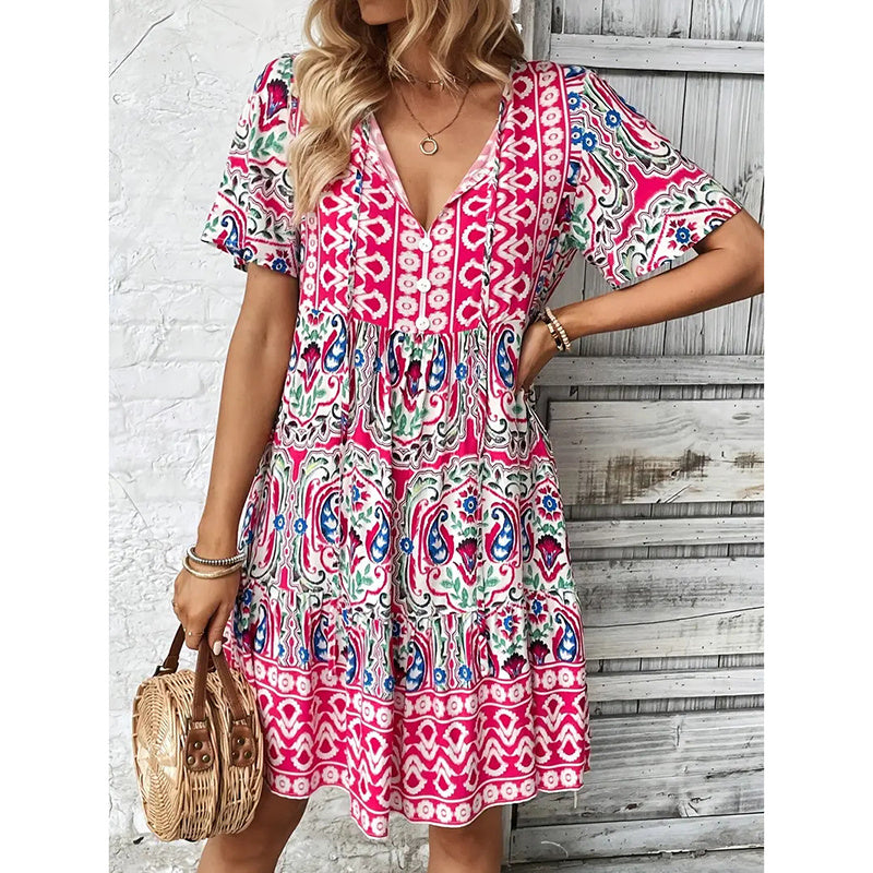 Boho Sunshine Beach Dress- Flowy Floral Summer Dress