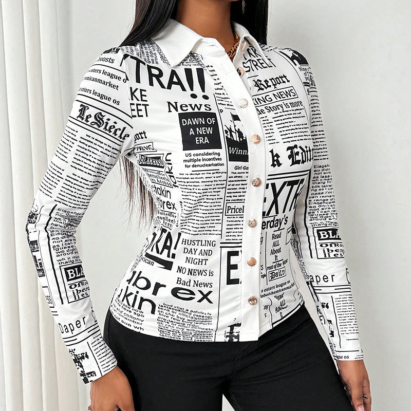 Printed Slim Fit Long Sleeve Blouse