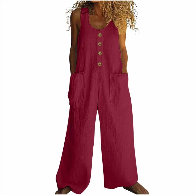 Coastal Stroll Jumpsuit - Button Front Wide-Leg Jumpsuit