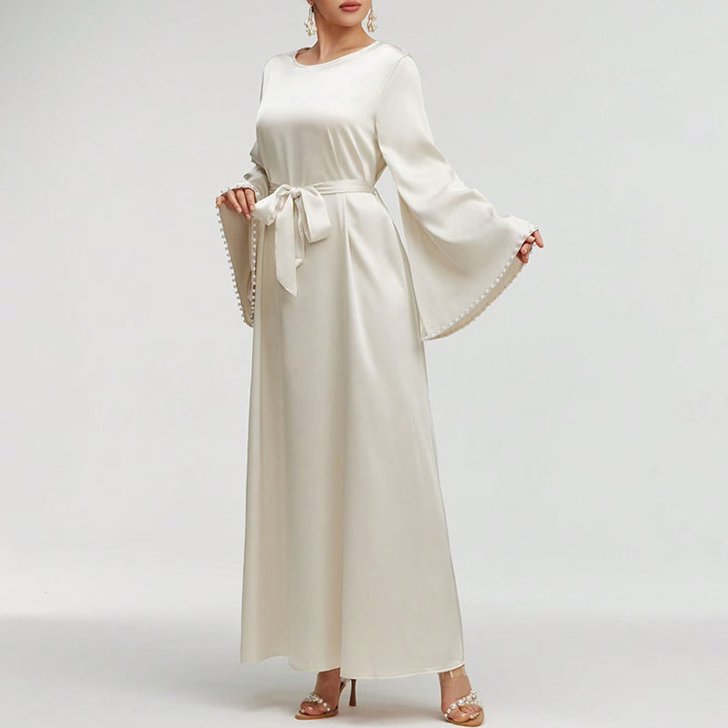 Pearl Cuff Flared Maxi Dress – Elegant A-Line Modest Party & Vacation Dress