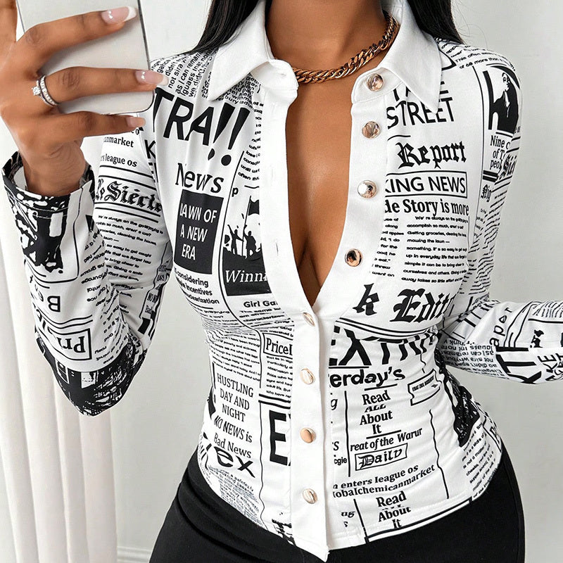 Printed Slim Fit Long Sleeve Blouse