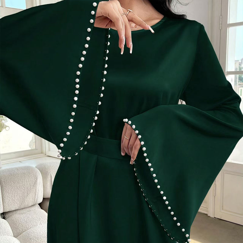 Pearl Cuff Flared Maxi Dress – Elegant A-Line Modest Party & Vacation Dress
