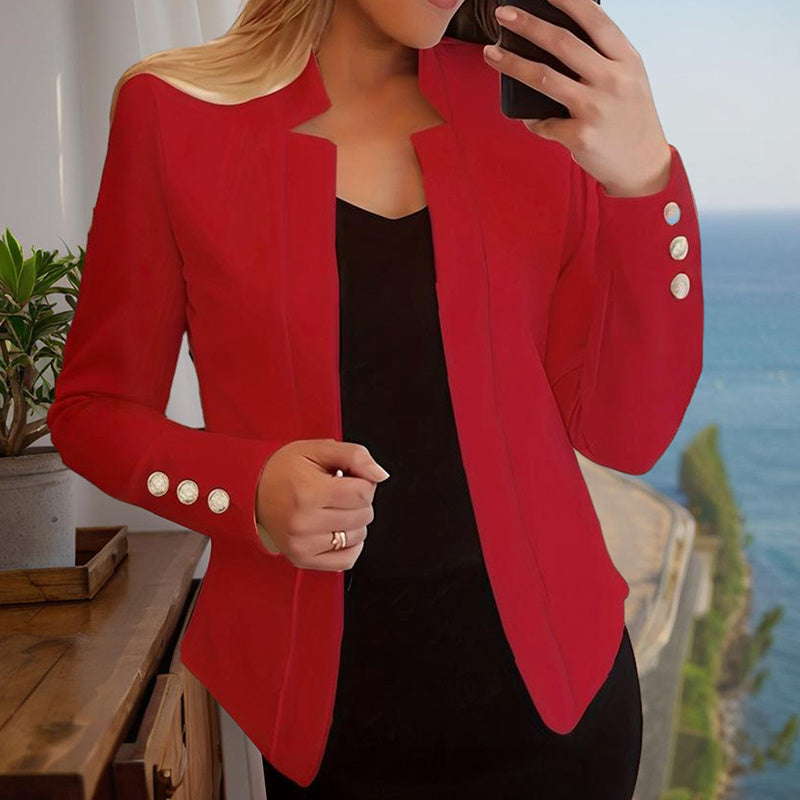 Women's Solid Color Long Sleeve Blazer – Button Cuff Sport Coat for Work & Casual Wear
