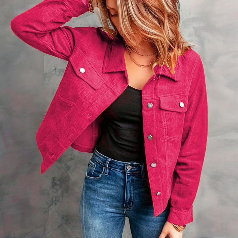 Urban Explorer Corduroy Button-Up Jacket – Casual Lightweight Coat with Flap Pockets