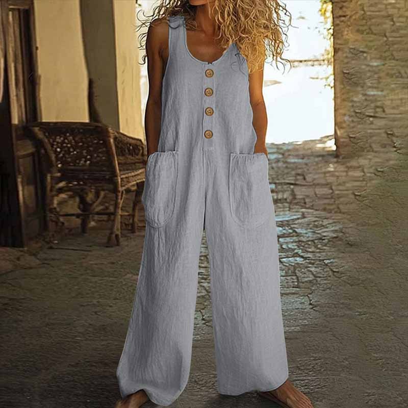 Coastal Stroll Jumpsuit - Button Front Wide-Leg Jumpsuit