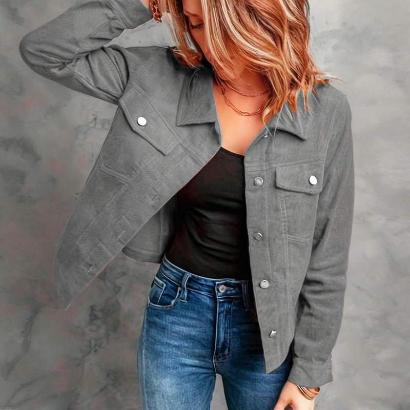 Urban Explorer Corduroy Button-Up Jacket – Casual Lightweight Coat with Flap Pockets