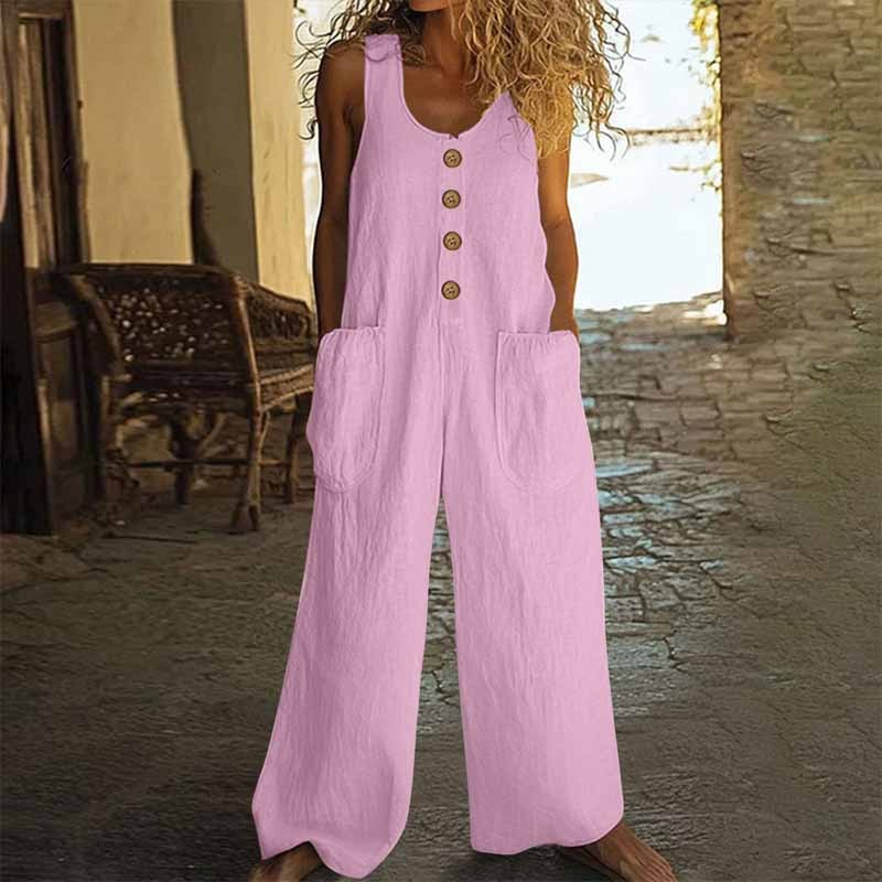 Coastal Stroll Jumpsuit - Button Front Wide-Leg Jumpsuit
