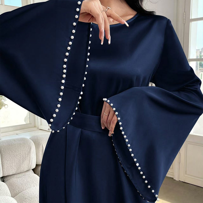 Pearl Cuff Flared Maxi Dress – Elegant A-Line Modest Party & Vacation Dress