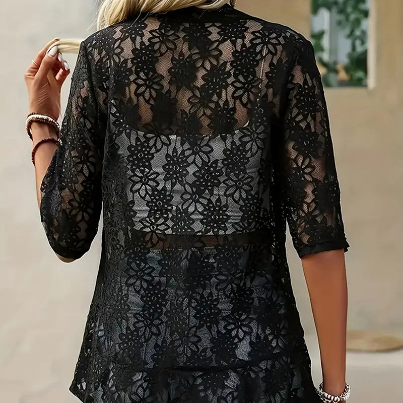 Floral Lace 3/4 Sleeve Bolero Shrug – Sheer Open Cardigan