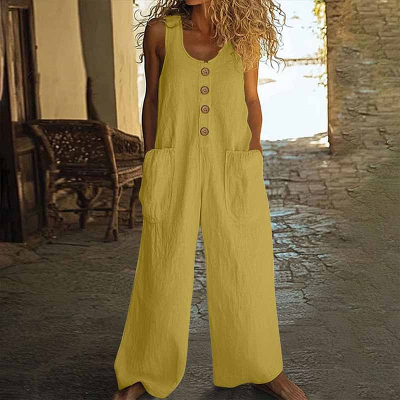 Coastal Stroll Jumpsuit - Button Front Wide-Leg Jumpsuit