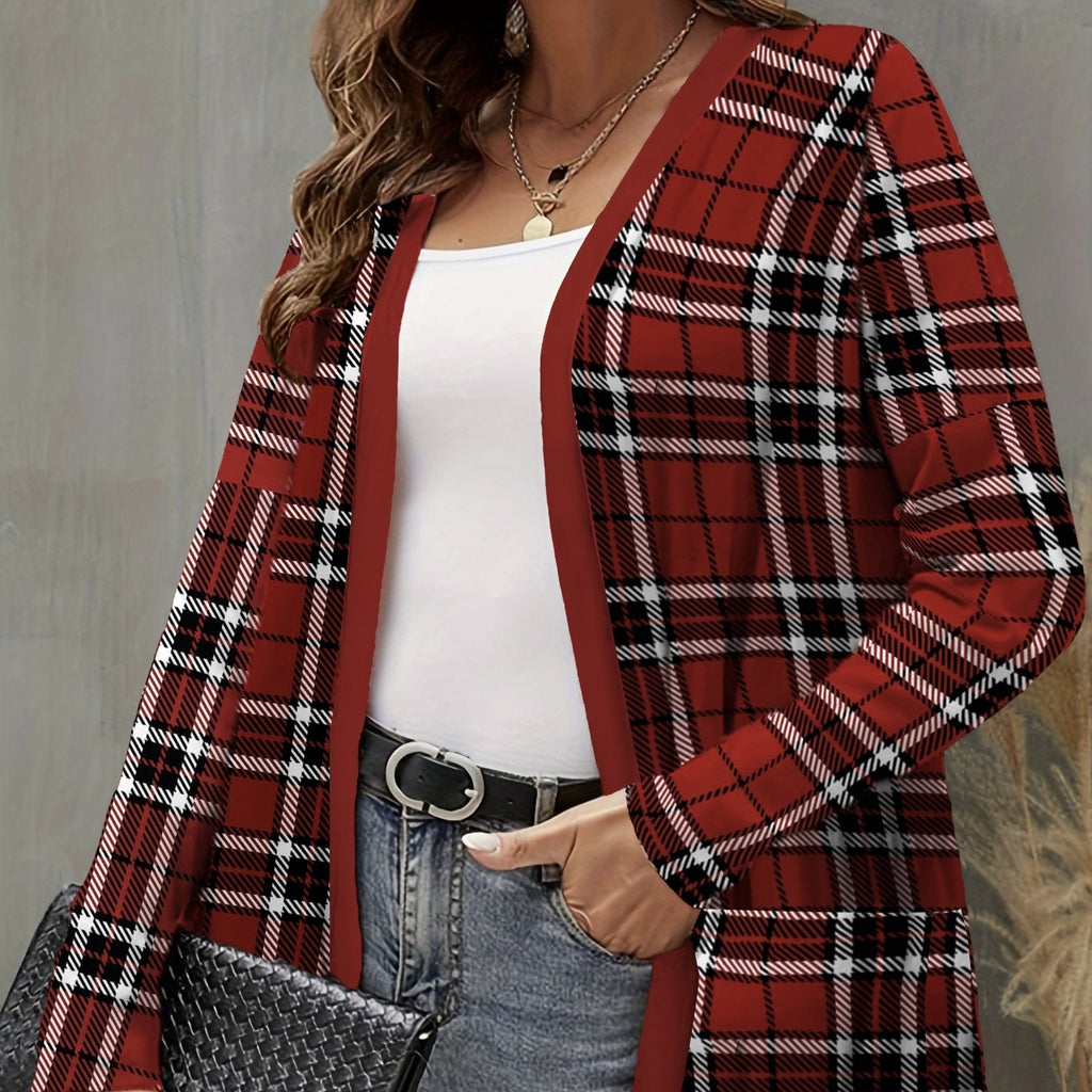 Checkered Patchwork Knit Cardigan – Fall Cozy Fit