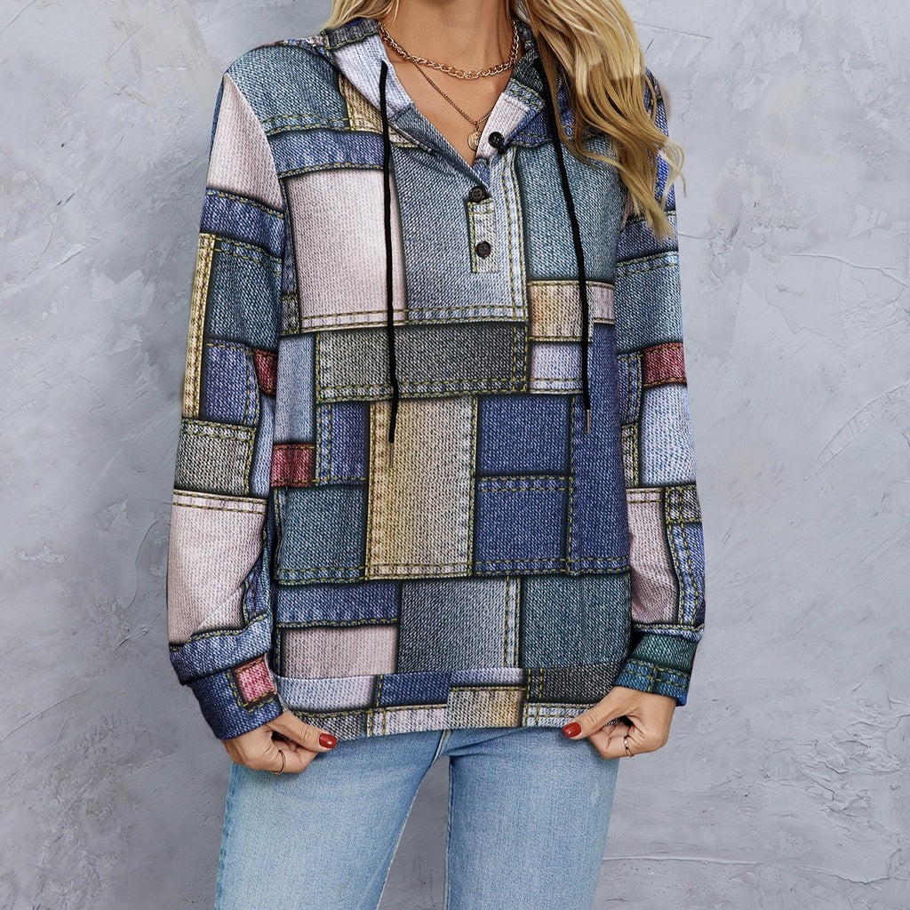GeoPrint Drawstring Hoodie – Casual Chic Pullover