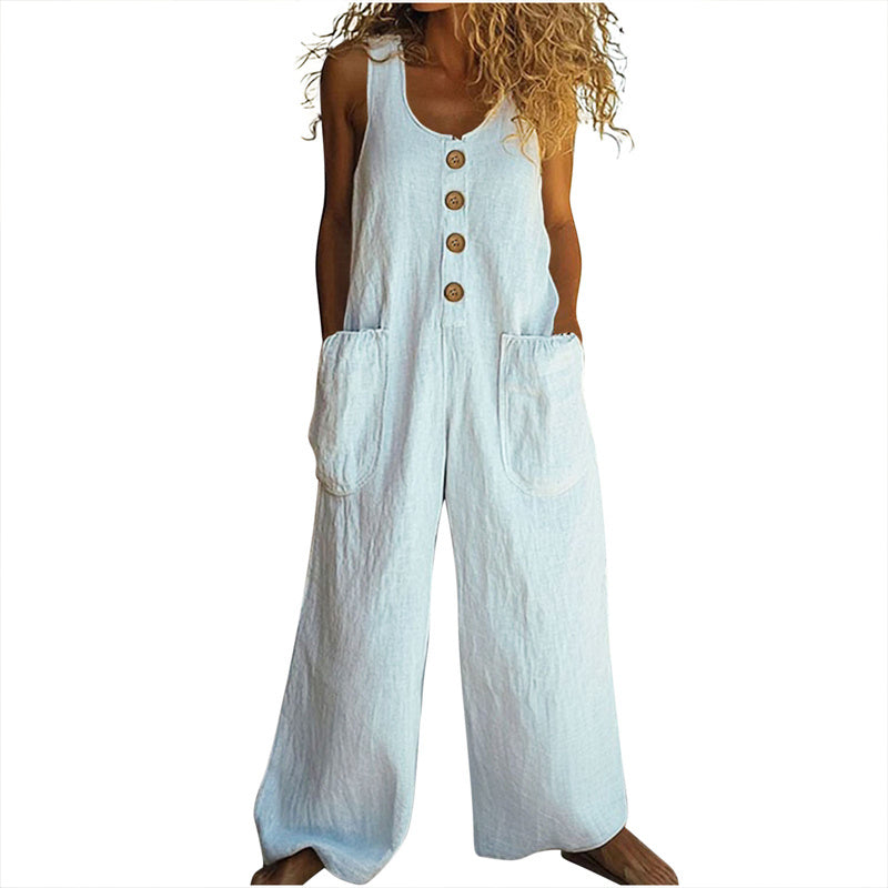 Coastal Stroll Jumpsuit - Button Front Wide-Leg Jumpsuit