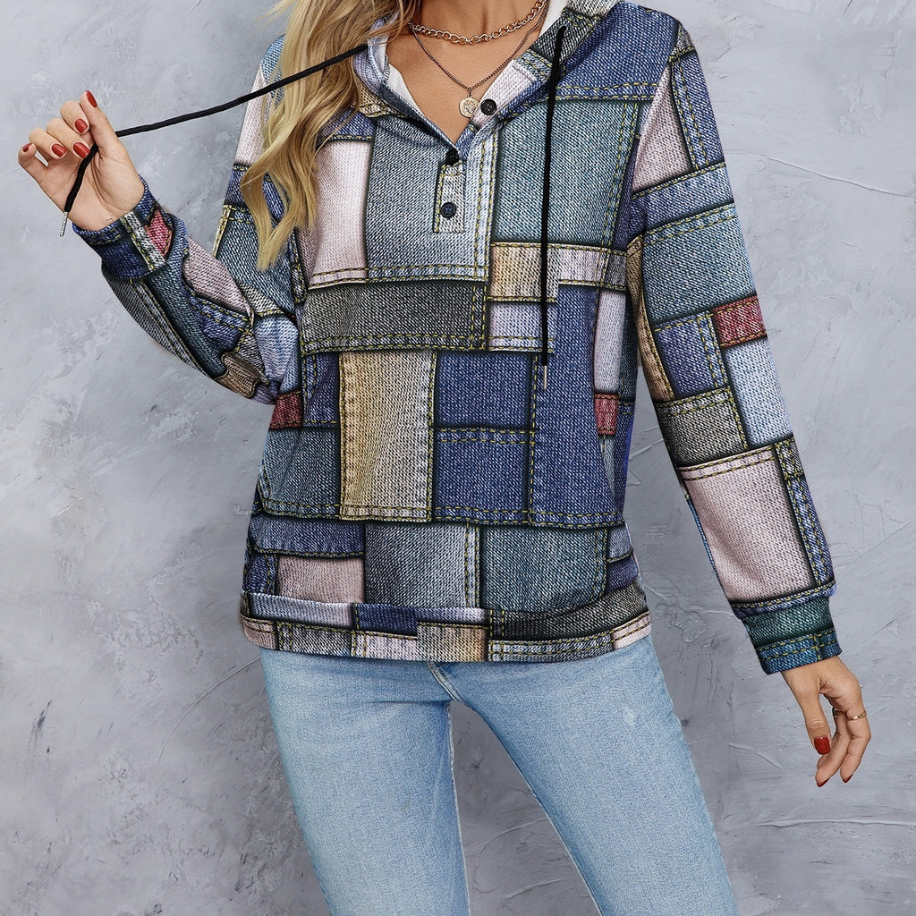 GeoPrint Drawstring Hoodie – Casual Chic Pullover