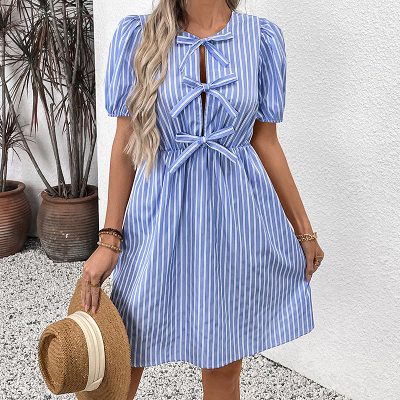 Sweet Summer mini Dress - Flowy Stripe Tie-Front Sundress