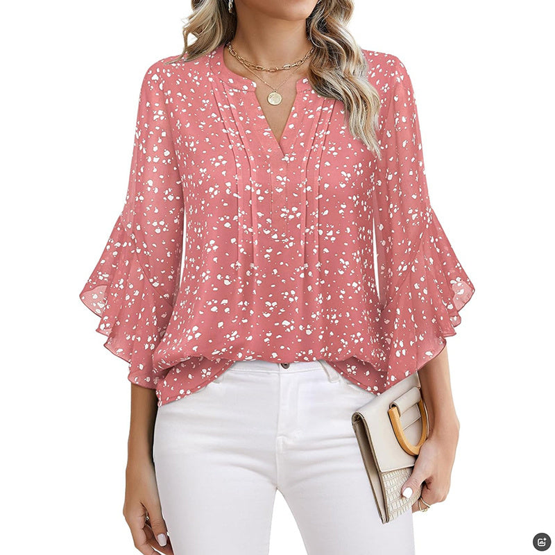 Women’s Ruffle 3/4 Sleeve Chiffon Blouse – Elegant & Versatile Work Top