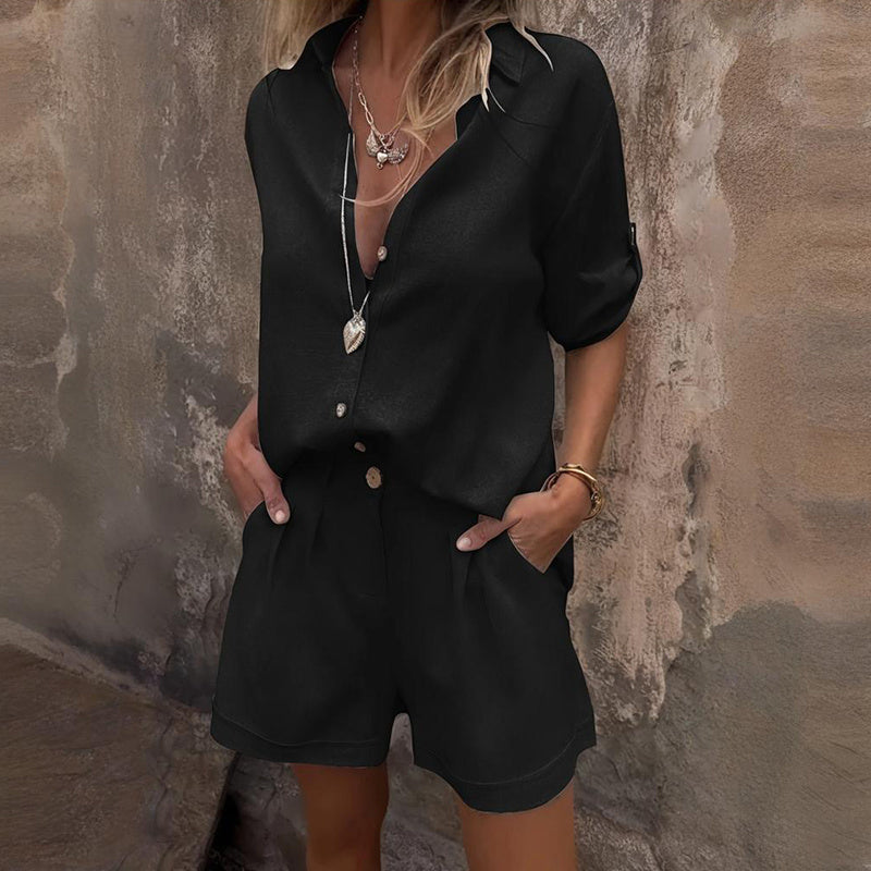 Chic Lapel Short Sleeve Two-Piece Set