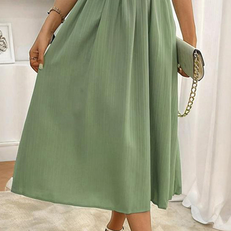 Summer Glow V-Neck Maxi Dress - High Waist Ruffled Hem Boho Flowy Summer Dress With Shoulder Frills