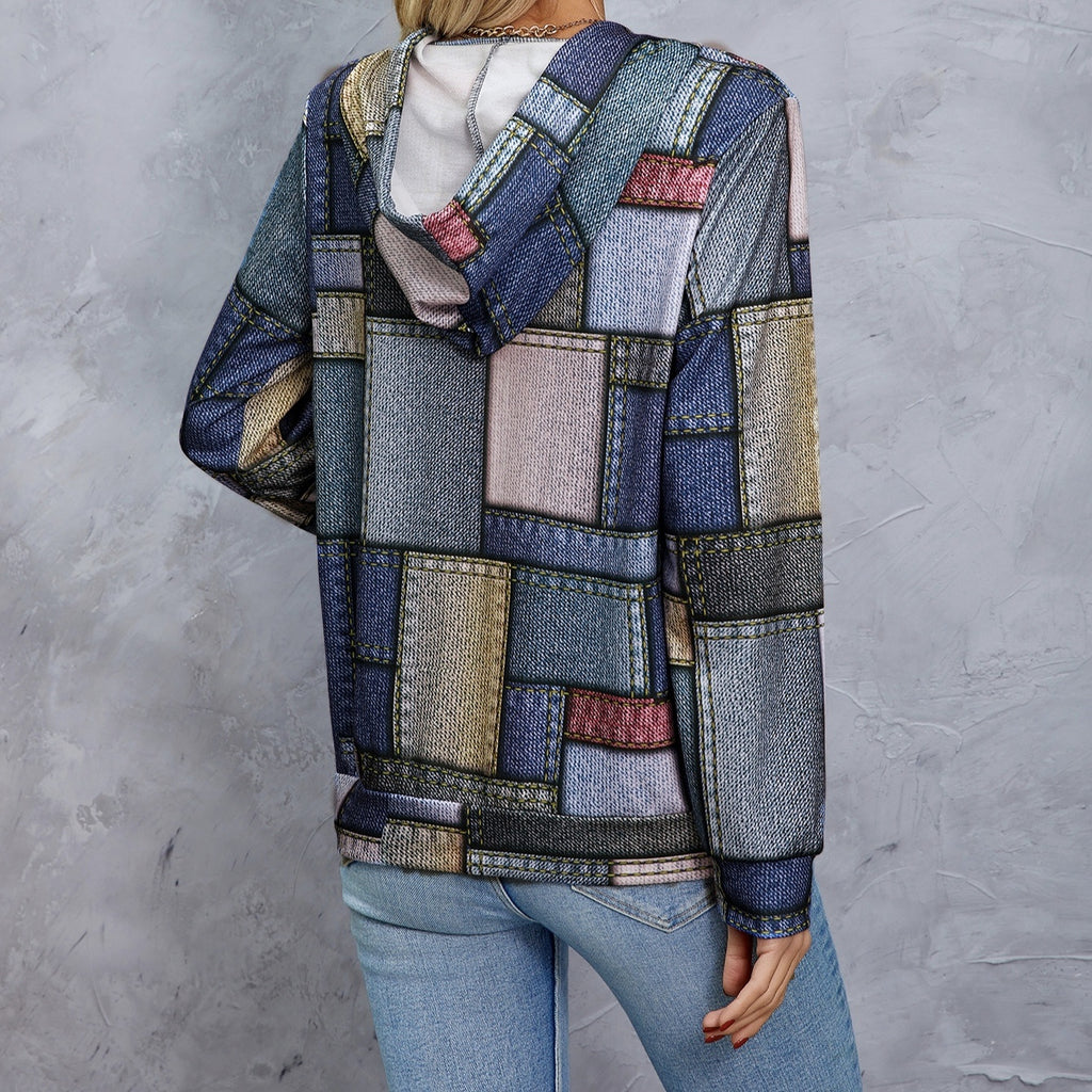GeoPrint Drawstring Hoodie – Casual Chic Pullover