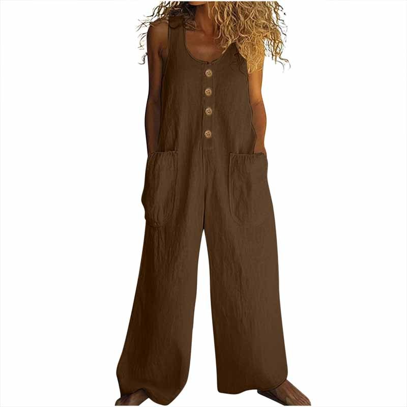 Coastal Stroll Jumpsuit - Button Front Wide-Leg Jumpsuit