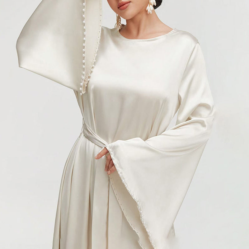 Pearl Cuff Flared Maxi Dress – Elegant A-Line Modest Party & Vacation Dress