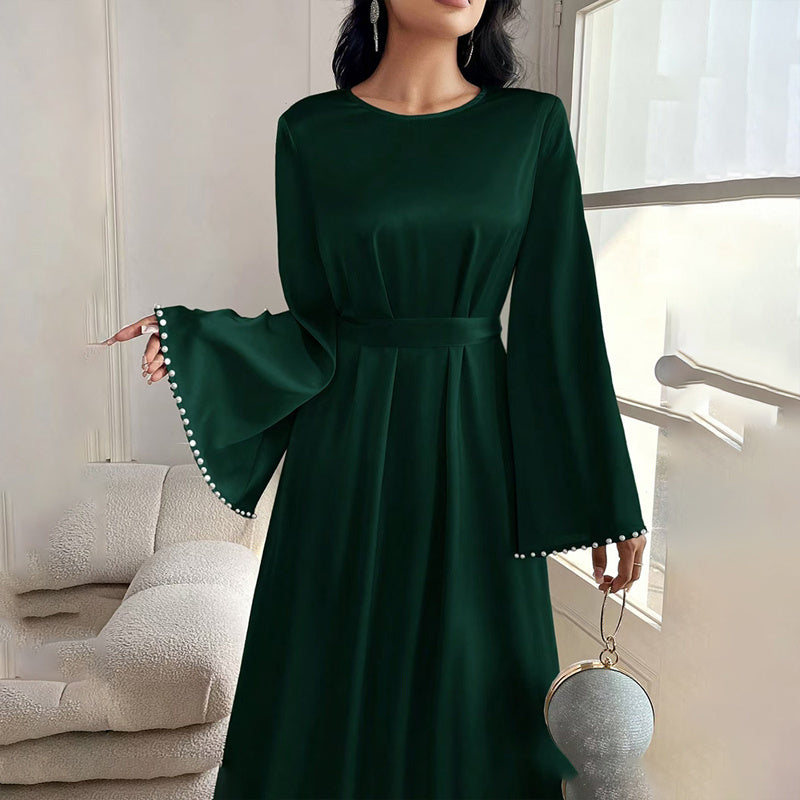 Pearl Cuff Flared Maxi Dress – Elegant A-Line Modest Party & Vacation Dress