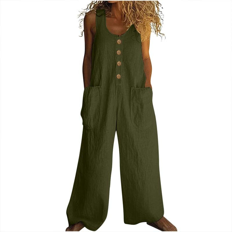 Coastal Stroll Jumpsuit - Button Front Wide-Leg Jumpsuit