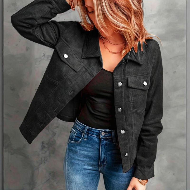 Urban Explorer Corduroy Button-Up Jacket – Casual Lightweight Coat with Flap Pockets