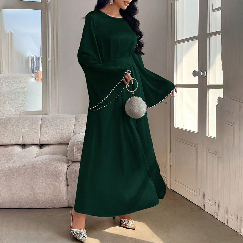 Pearl Cuff Flared Maxi Dress – Elegant A-Line Modest Party & Vacation Dress