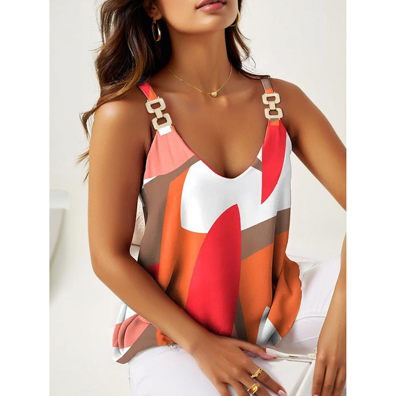 Summer Breeze V-Neck Cami – Striped Chain Strap Top