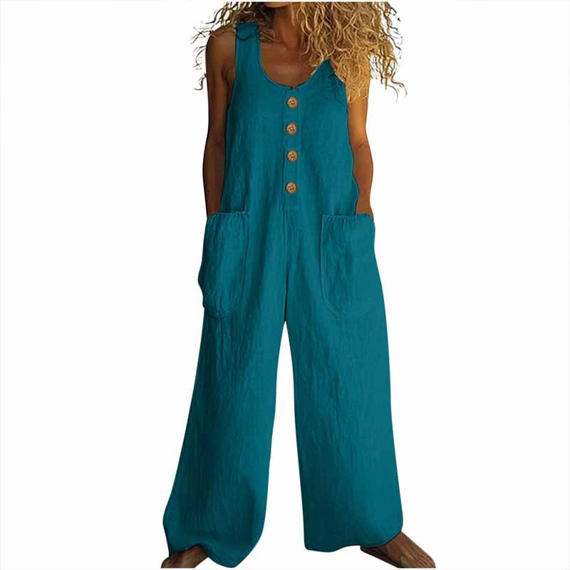 Coastal Stroll Jumpsuit - Button Front Wide-Leg Jumpsuit