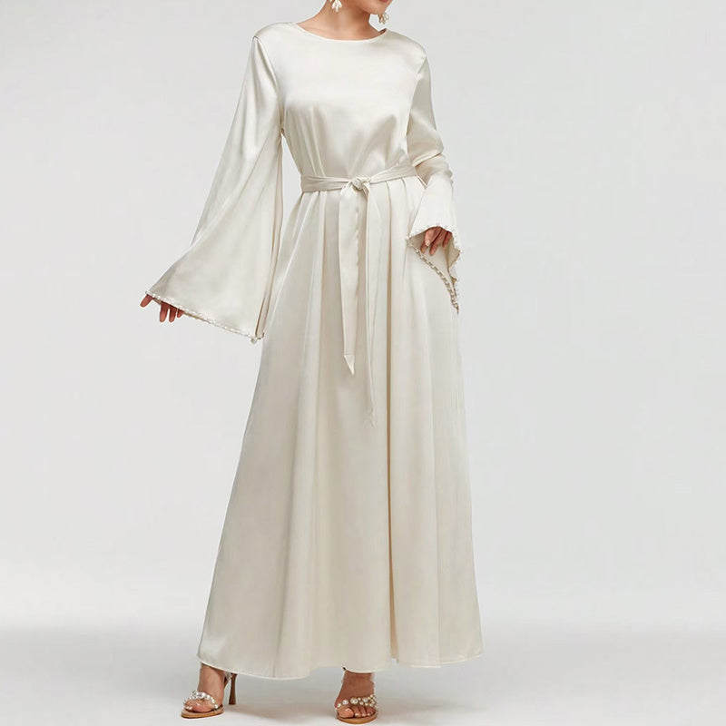 Pearl Cuff Flared Maxi Dress – Elegant A-Line Modest Party & Vacation Dress