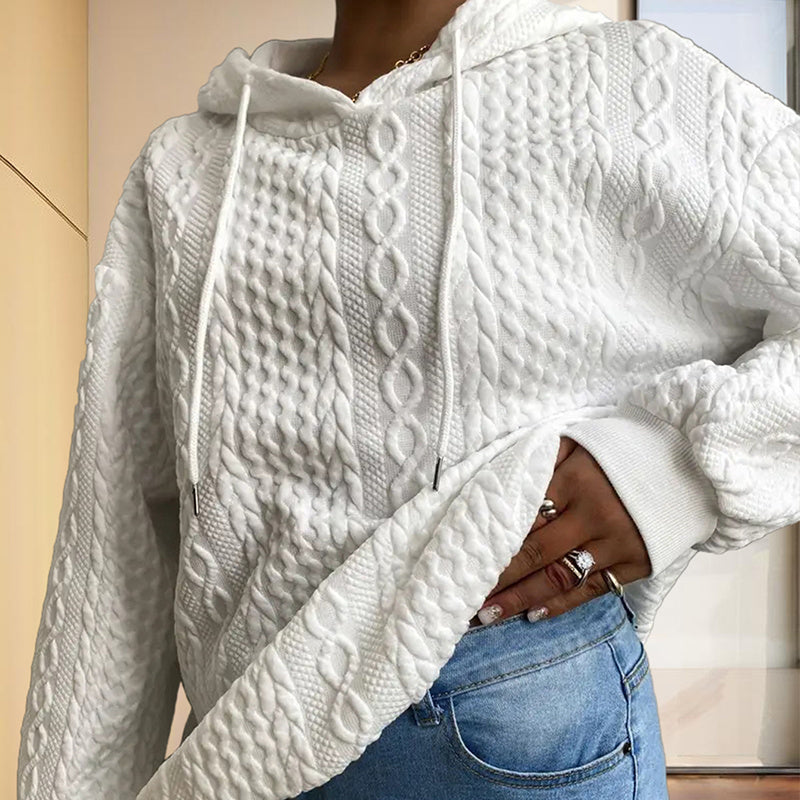 Ribbed Knit Drawstring Hoodie – Soft Loose Fit Pullover