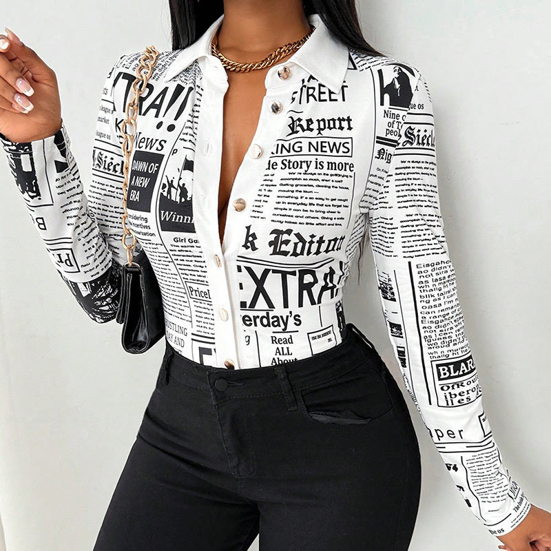 Printed Slim Fit Long Sleeve Blouse