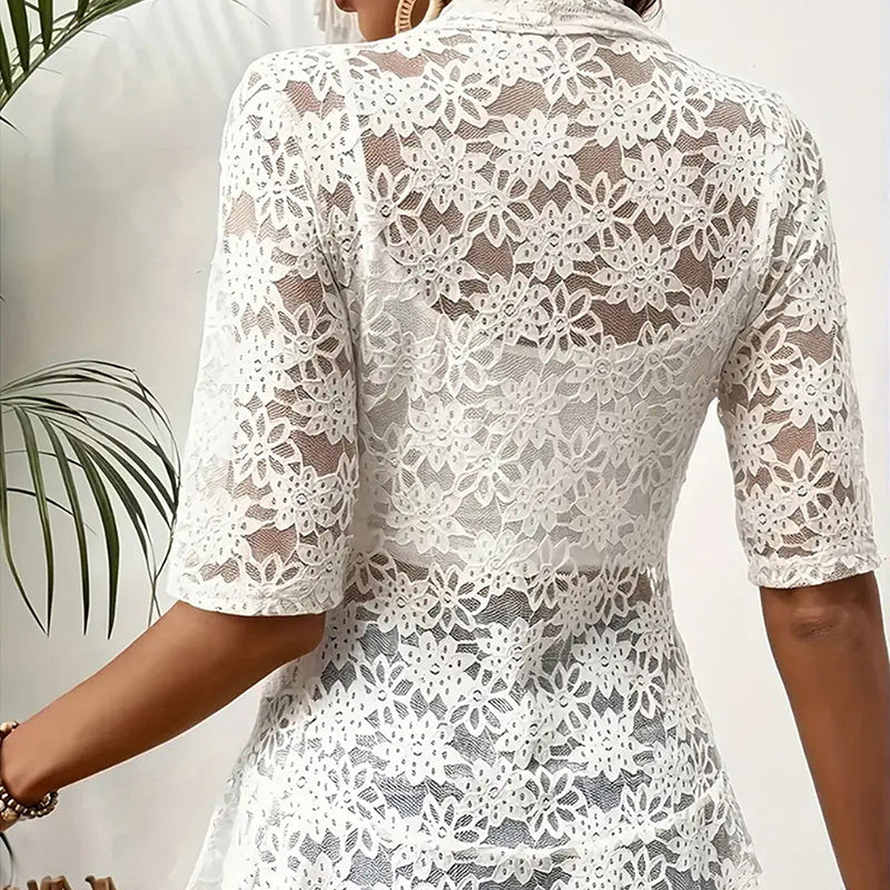 Floral Lace 3/4 Sleeve Bolero Shrug – Sheer Open Cardigan