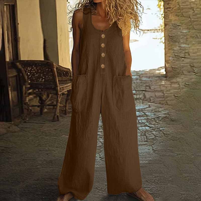 Coastal Stroll Jumpsuit - Button Front Wide-Leg Jumpsuit