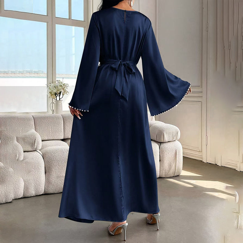 Pearl Cuff Flared Maxi Dress – Elegant A-Line Modest Party & Vacation Dress