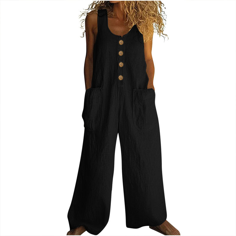 Coastal Stroll Jumpsuit - Button Front Wide-Leg Jumpsuit